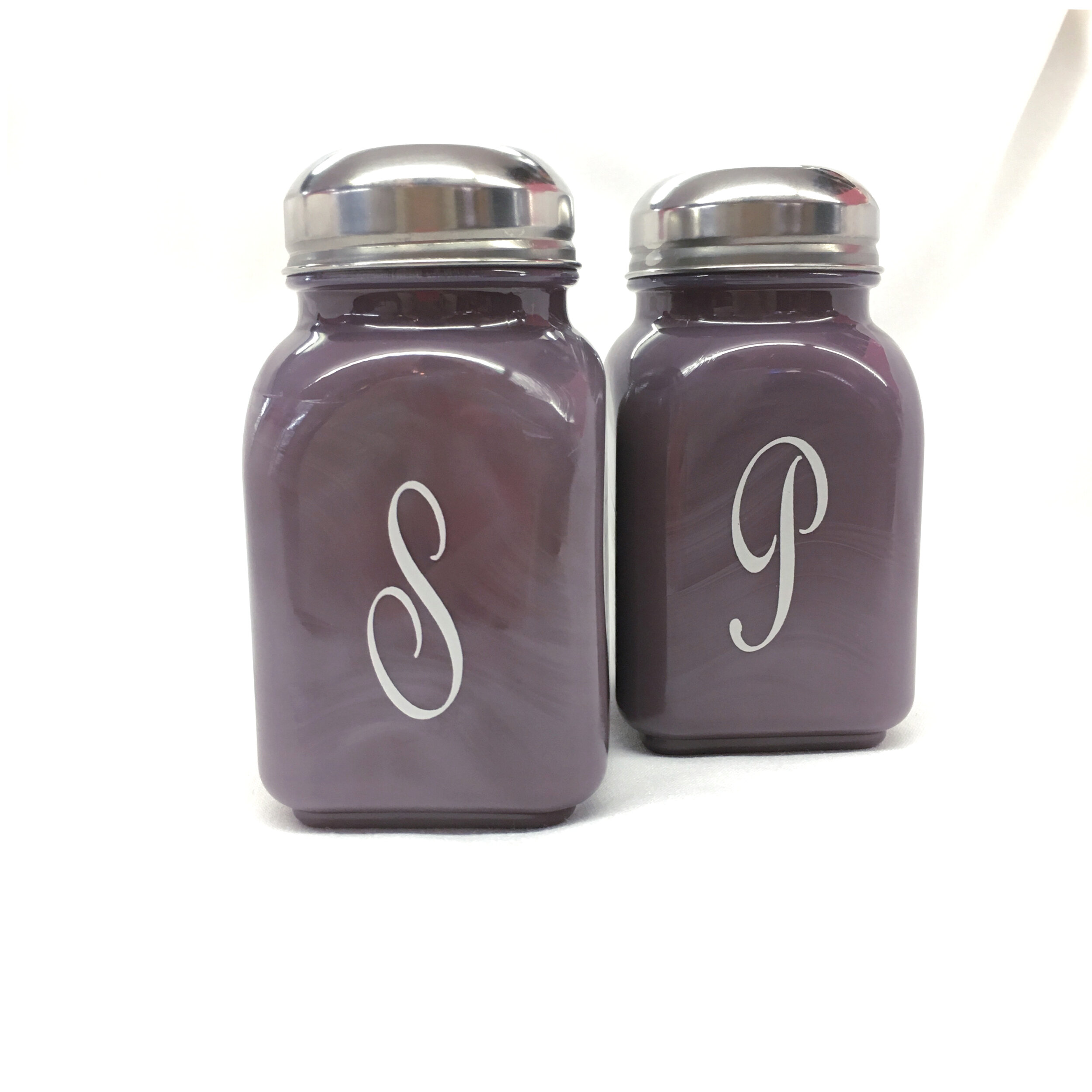 Vintage Monogram Salt & Pepper Shakers in Eggplant