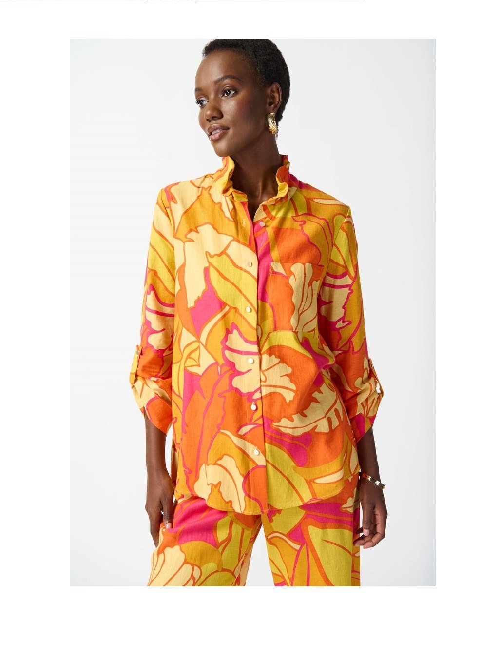 Linen Blend Floral Print Trapeze Blouse