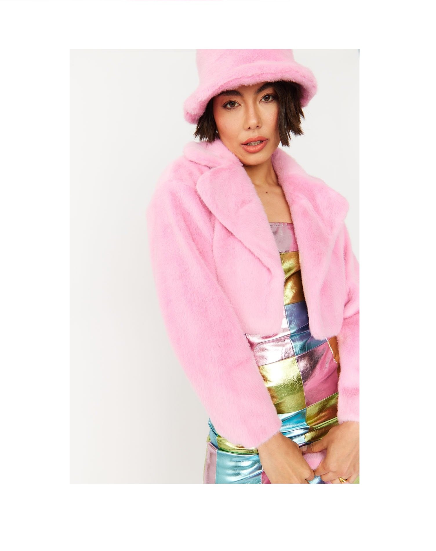 Pink Faux Fur Cropped Jacket