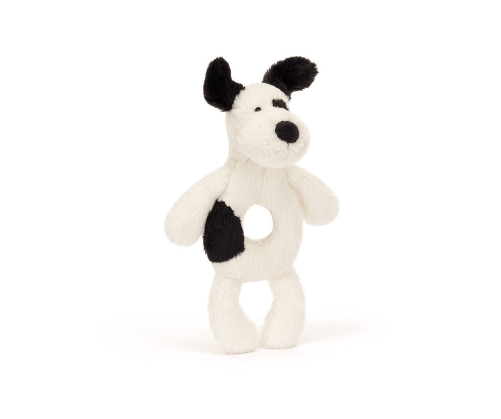 Bashful Black & Cream Puppy Ring Rattle