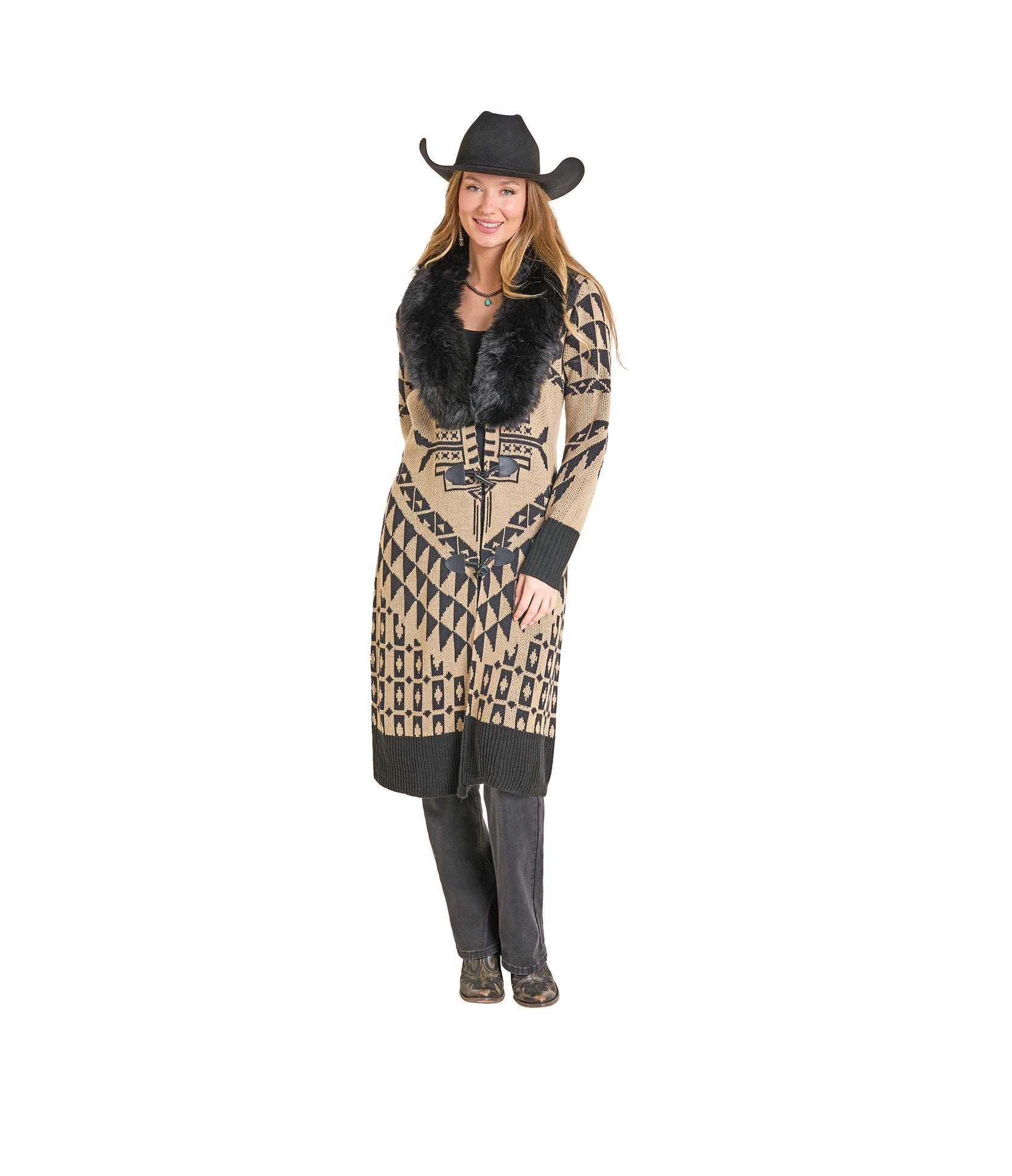 Aztec Sweater with Detachable Fur Collar