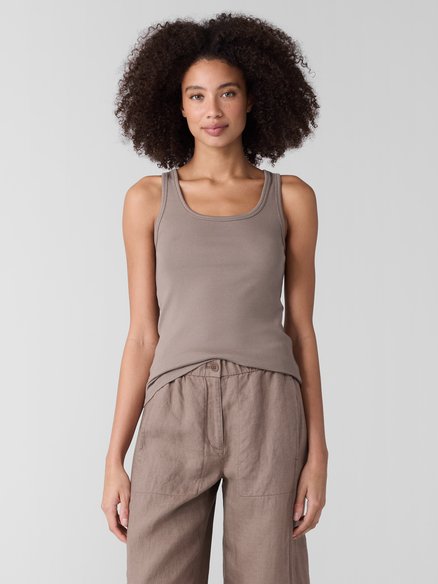 Eileen Fisher Organic Cotton Stretch Rib Scoop Neck Tank