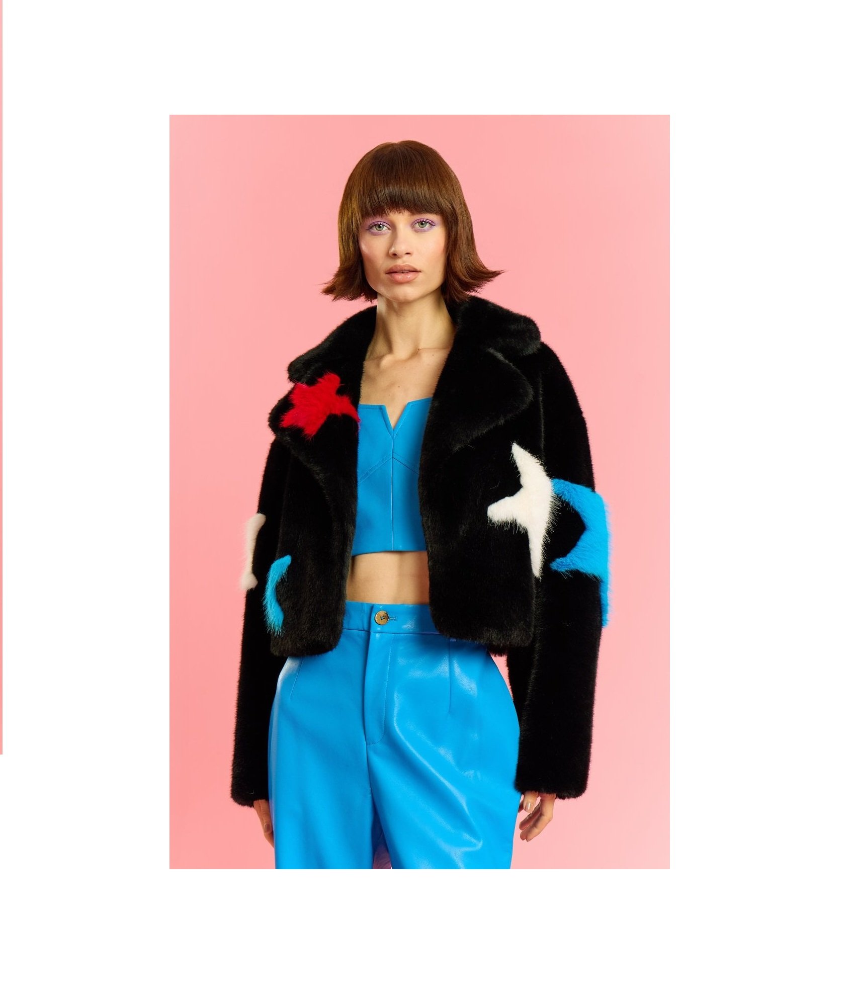 Black Hand Made Five Star Bamboo Blend Faux Fur Jacket