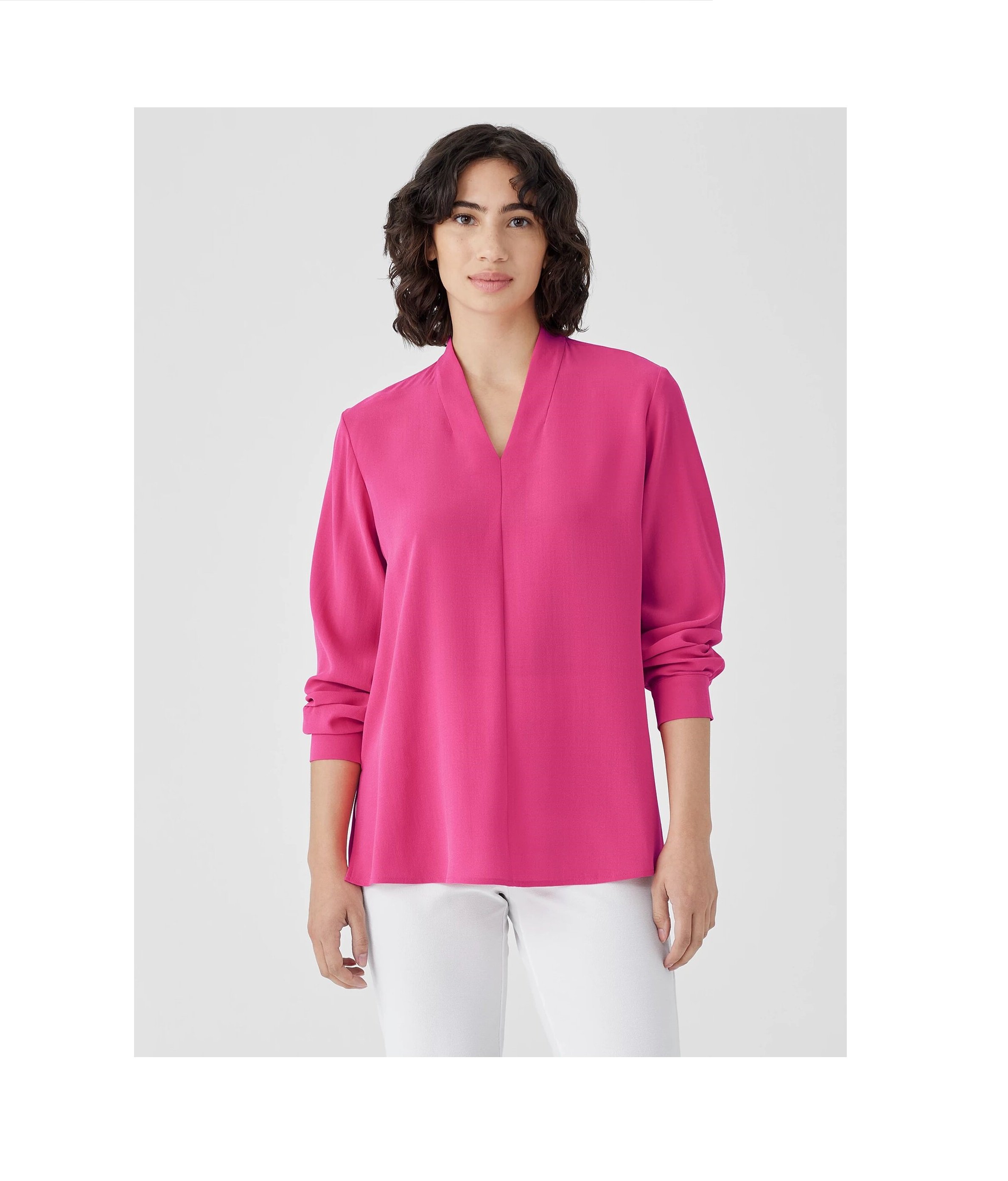 Silk Georgette Crepe V-Neck Top