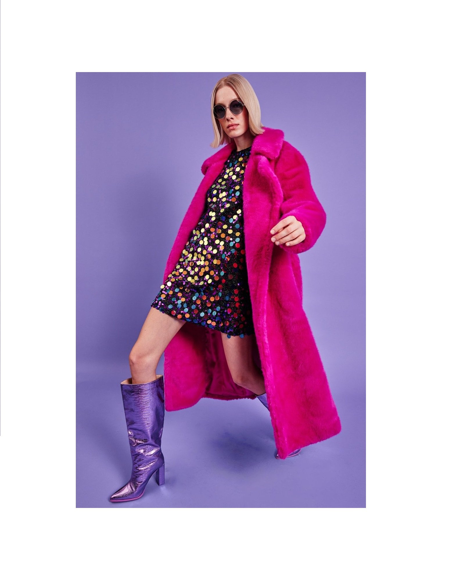 Pink Faux Fur Maxi Trench Coat with Belt