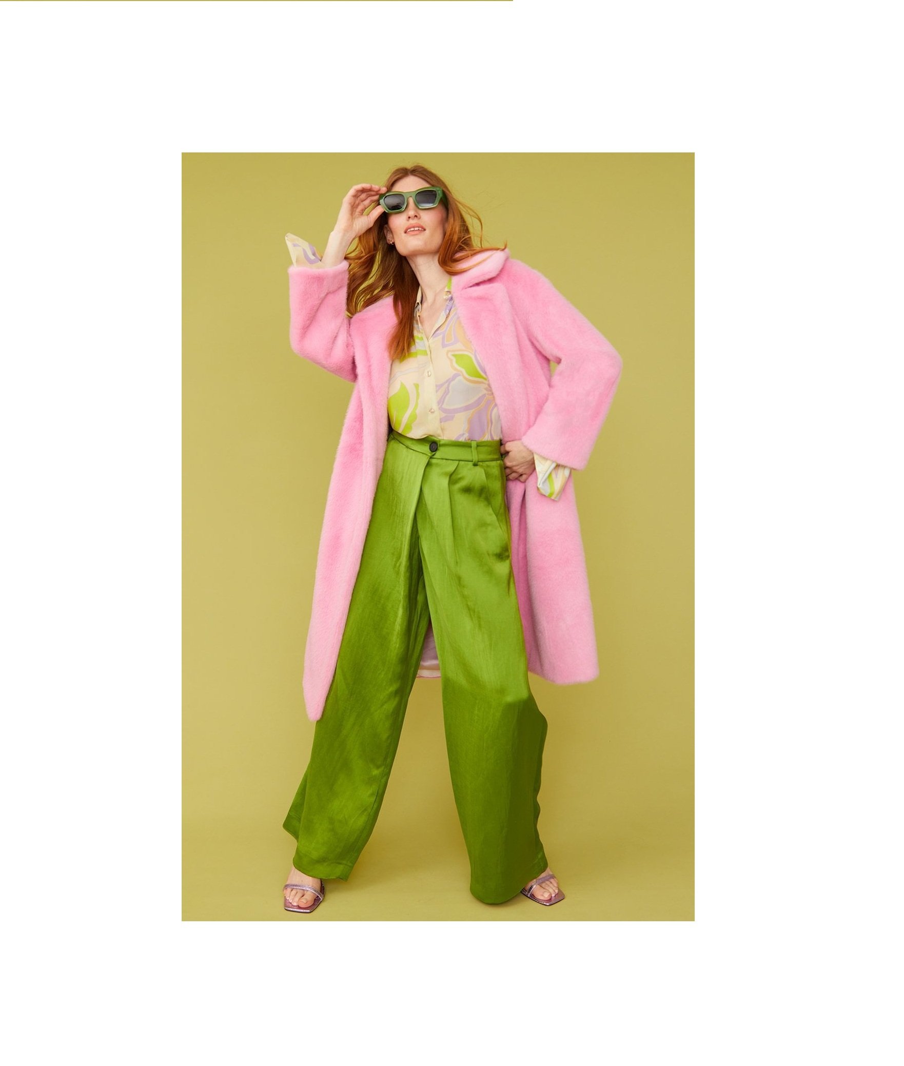 Pink Faux Fur Midi Coat in Pink